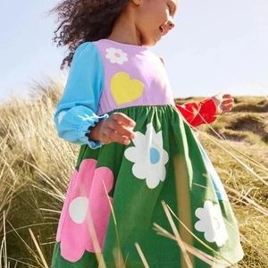 MINI BODEN Colorblock Appliqué Cotton Corduroy Dress-2-3Y